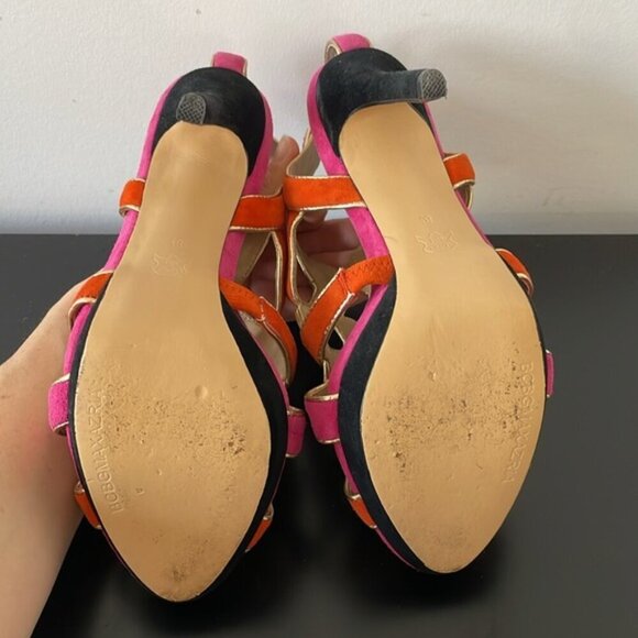 BCBG MaxAzria Kaycee Strappy open toe Suede Platform Sandals 8.5 pink/orange - Picture 6 of 9